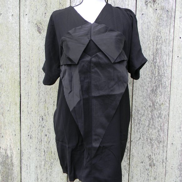 NWT LINE & DOT BLACK SHORT SLV BACK CUT-OUT DETAIL SILK BOW GORGEOUS DRESS SZ M - Picture 1 of 3